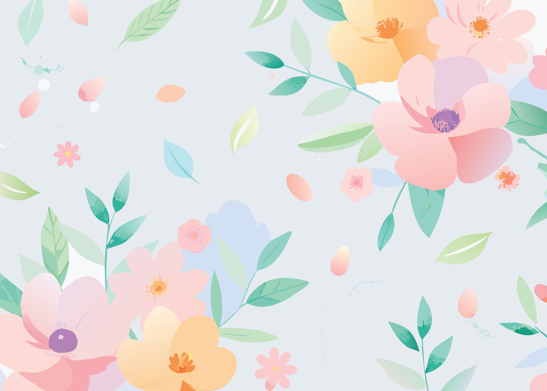 Seamless floral pattern with flowers and leaves. Pastel Color Free Vector