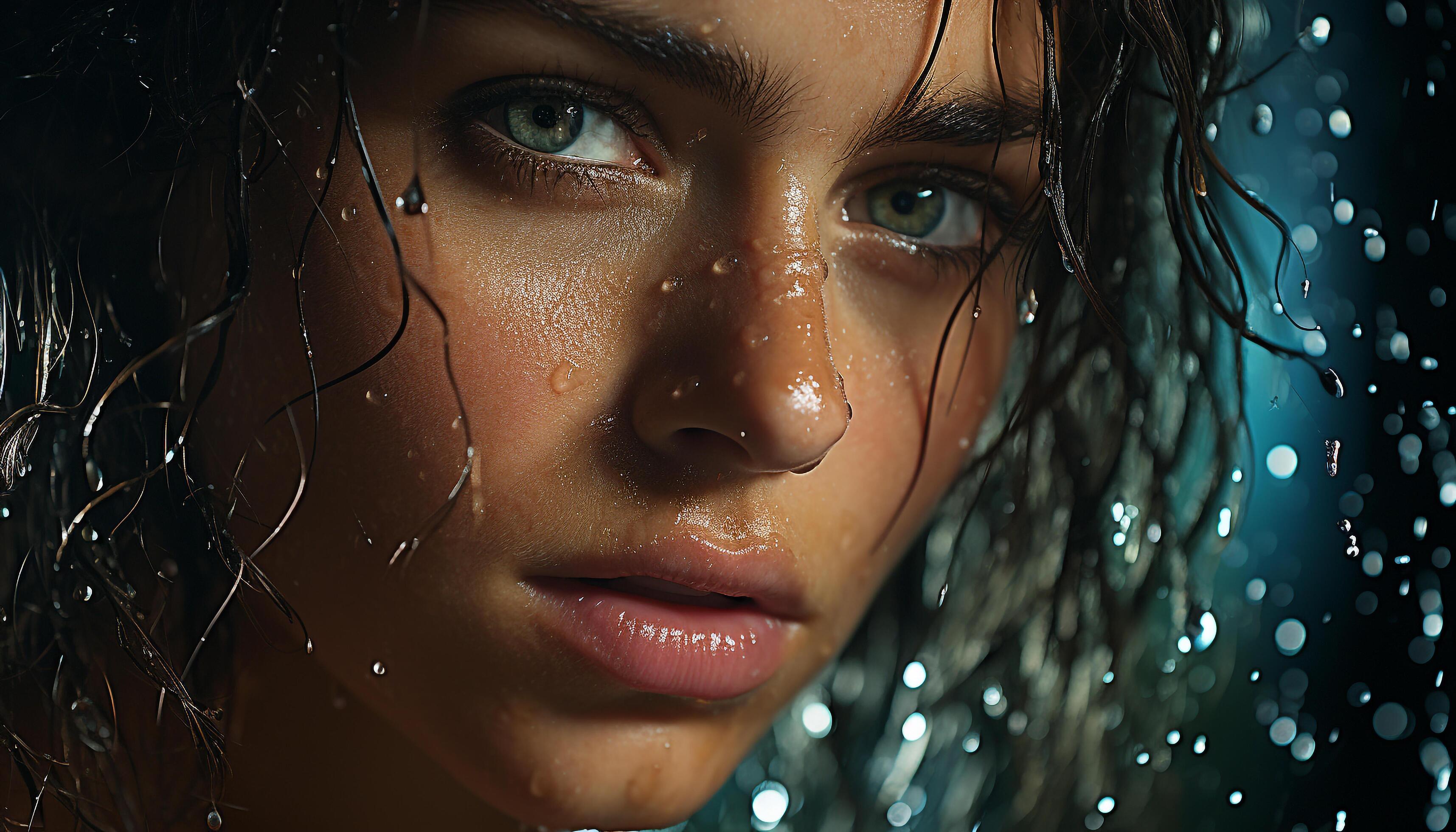 AI generated Young woman with wet hair smiling at camera generated by AI Stock Free