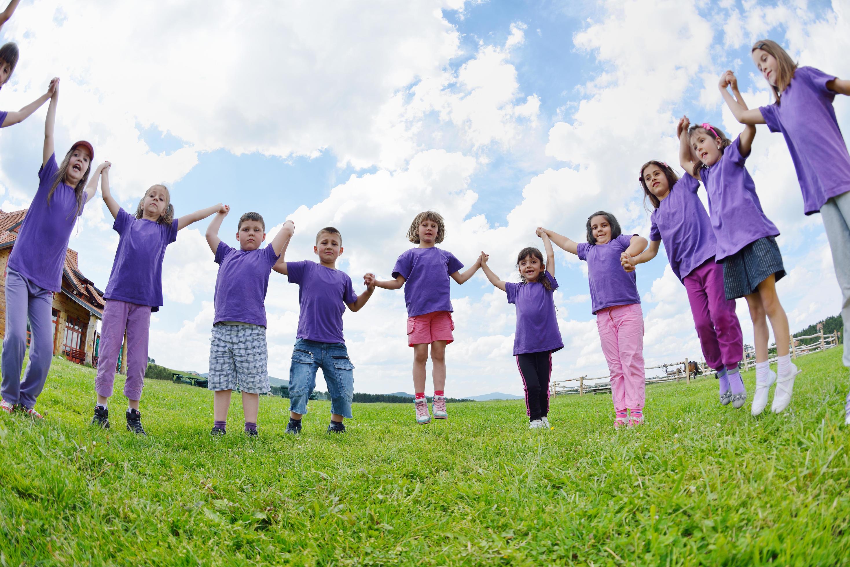 happy kids group have fun in nature Stock Free