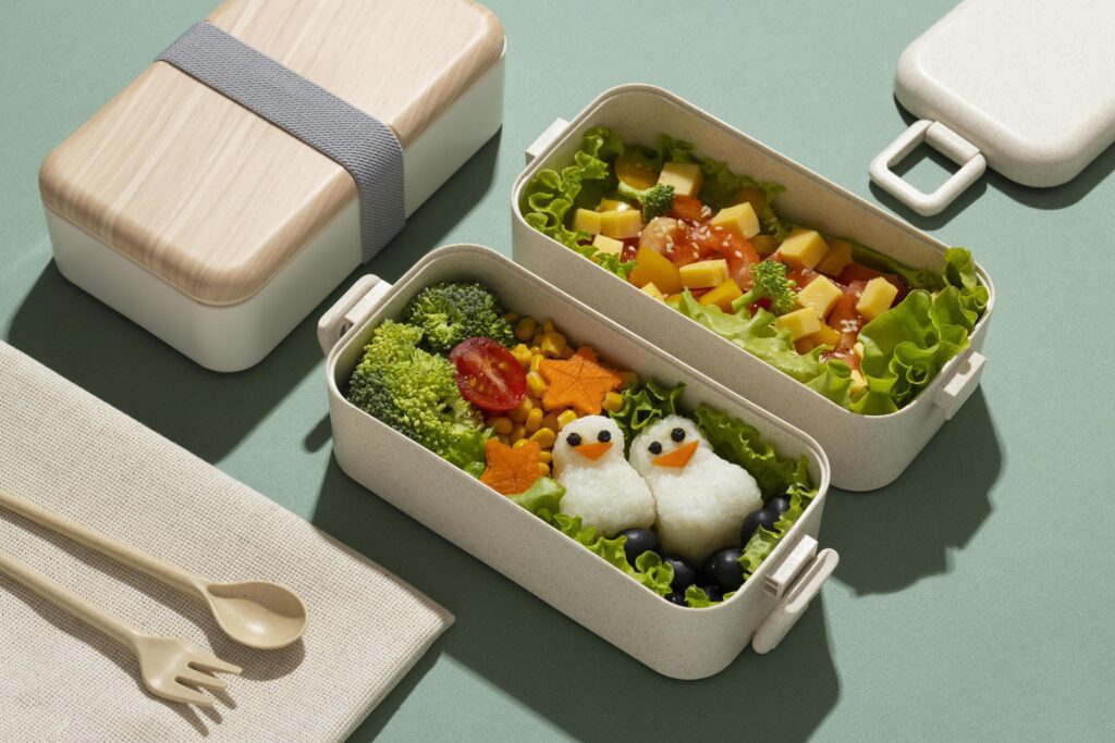 Top view composition food Japanese bento box Stock Free