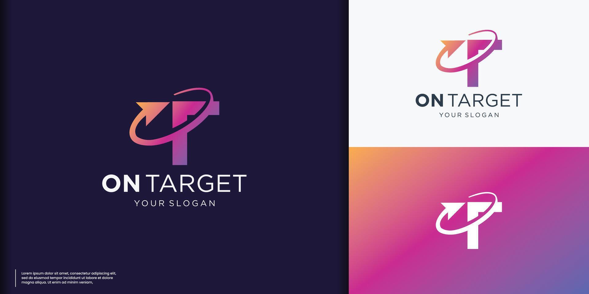 letter mark T logo with arrow right, on target icon vector illustration gradient color branding. Stock Free