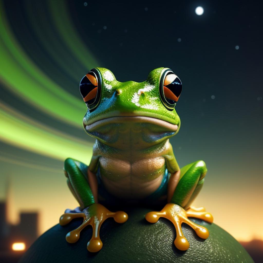 Green Frog With Widely by @ai_generated