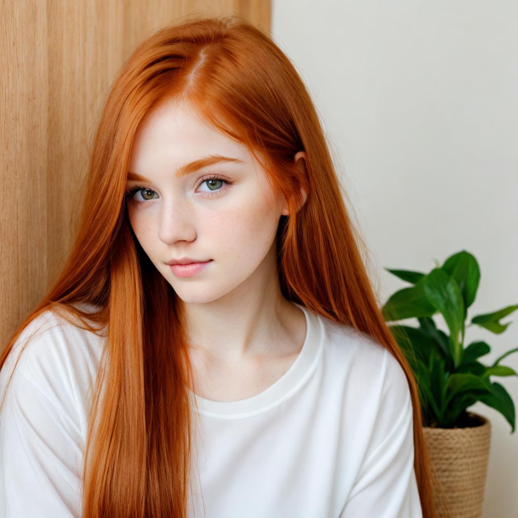 Ginger hair girl, straight by @ai_generated