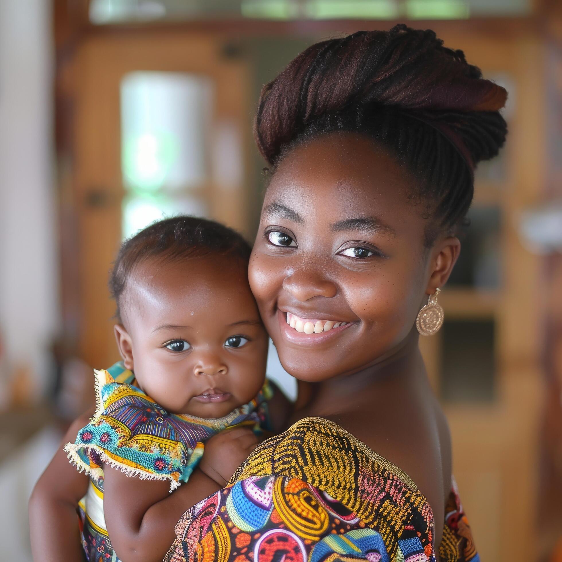 Smiling African mother with her baby suitable for family-focused content Stock Free