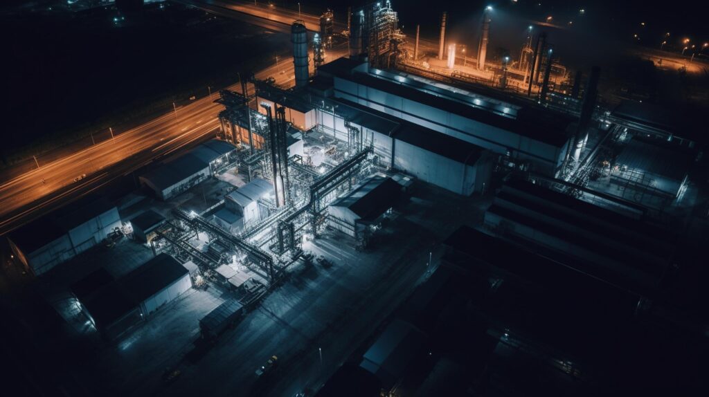 aerial view of an oil company in the night Stock Free