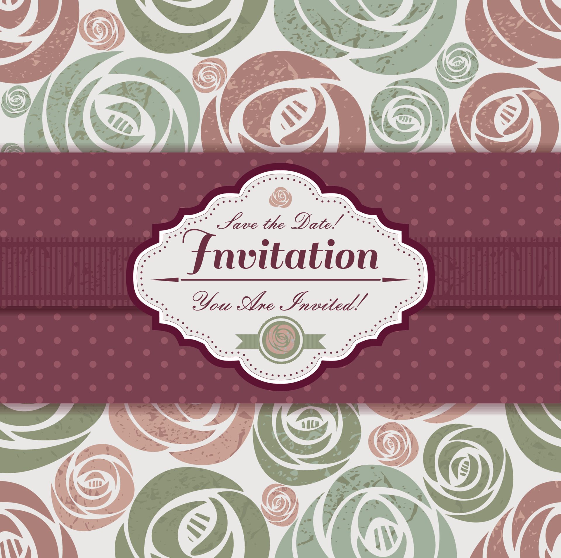 Wedding invitation card on floral pattern background Free Vector