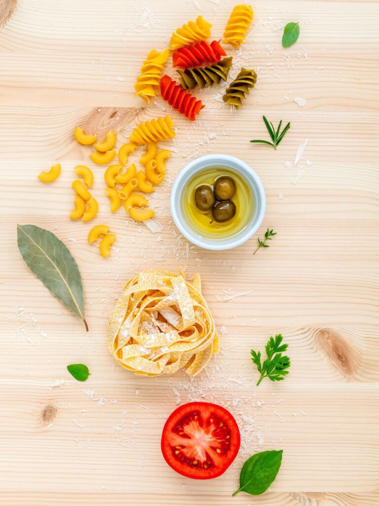 Italian food concept on light wood Stock Free