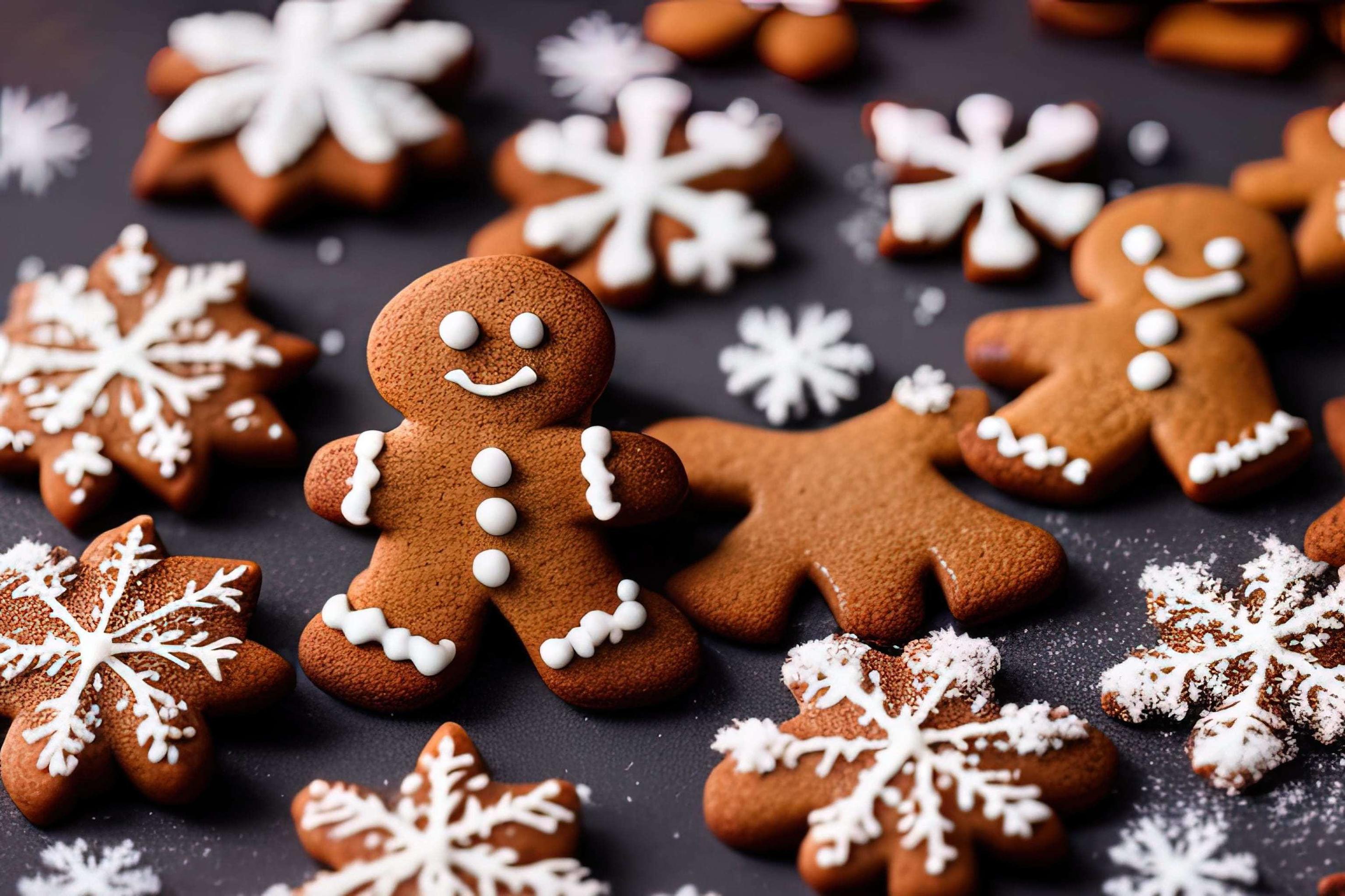 professional food photography of a Three gingerbread man cookies fall Stock Free