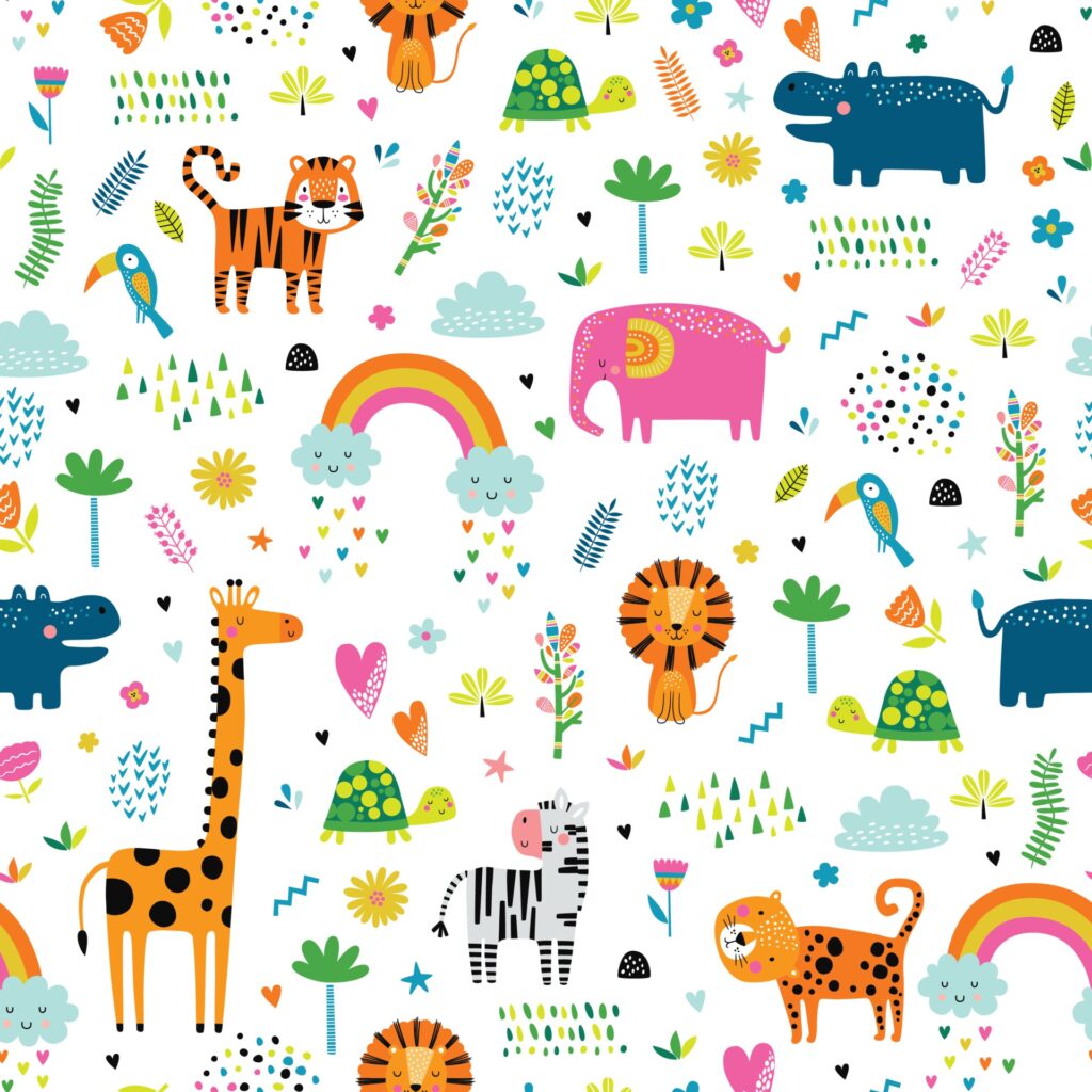 Seamless childish pattern with cartoon jungle animals Free Vector