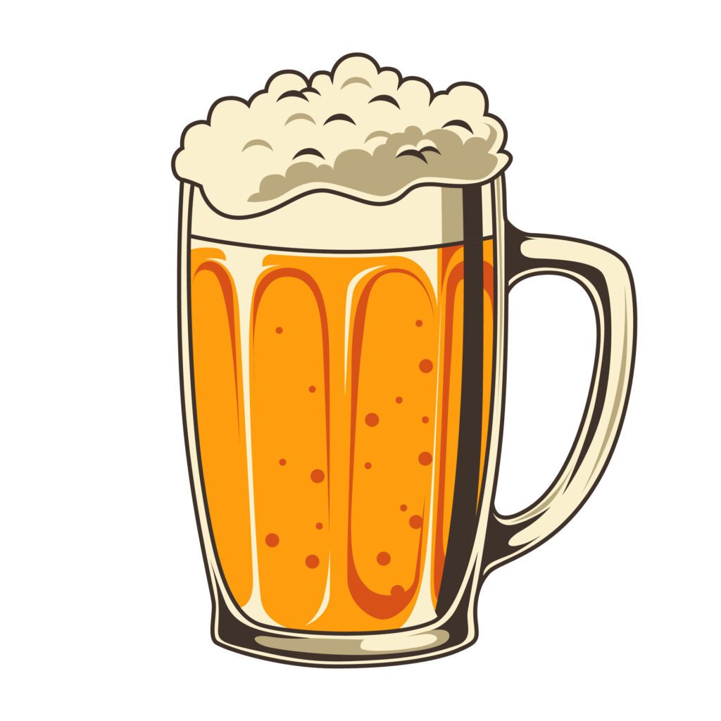 beer mug illustration retro cartoon style on white background, element for poster, clipart, embem, logo Free Vector