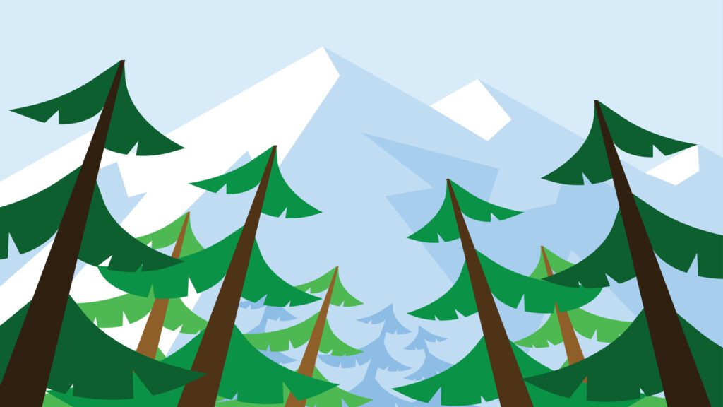 nature scene with a lake and mountains and trees background Free Vector