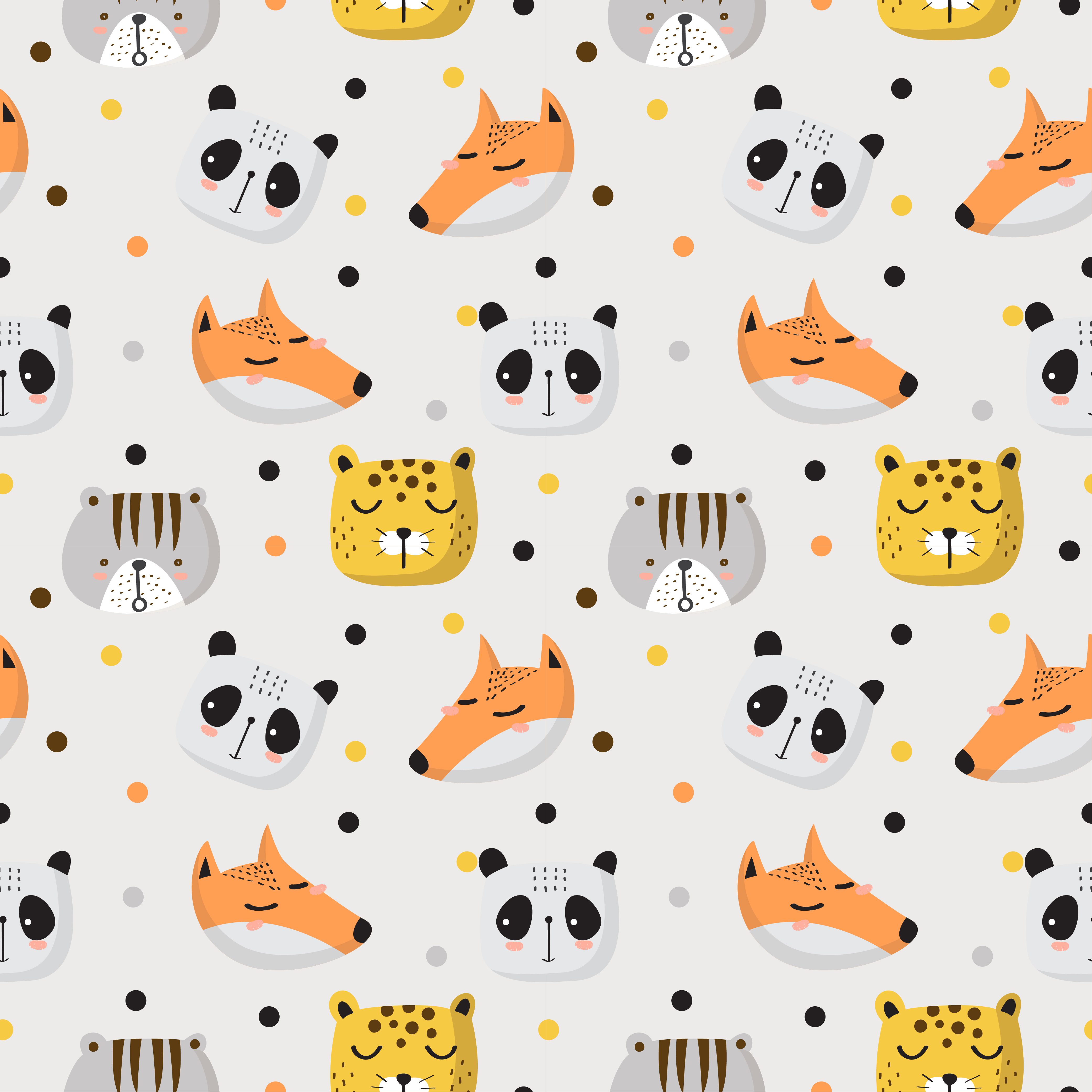 Seamless Pattern of Cute Animal Faces Free Vector