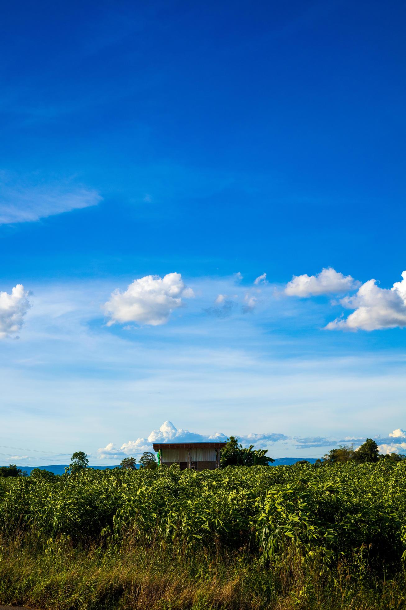 Beautiful bright blue sky with white clouds, nature background concept. Stock Free