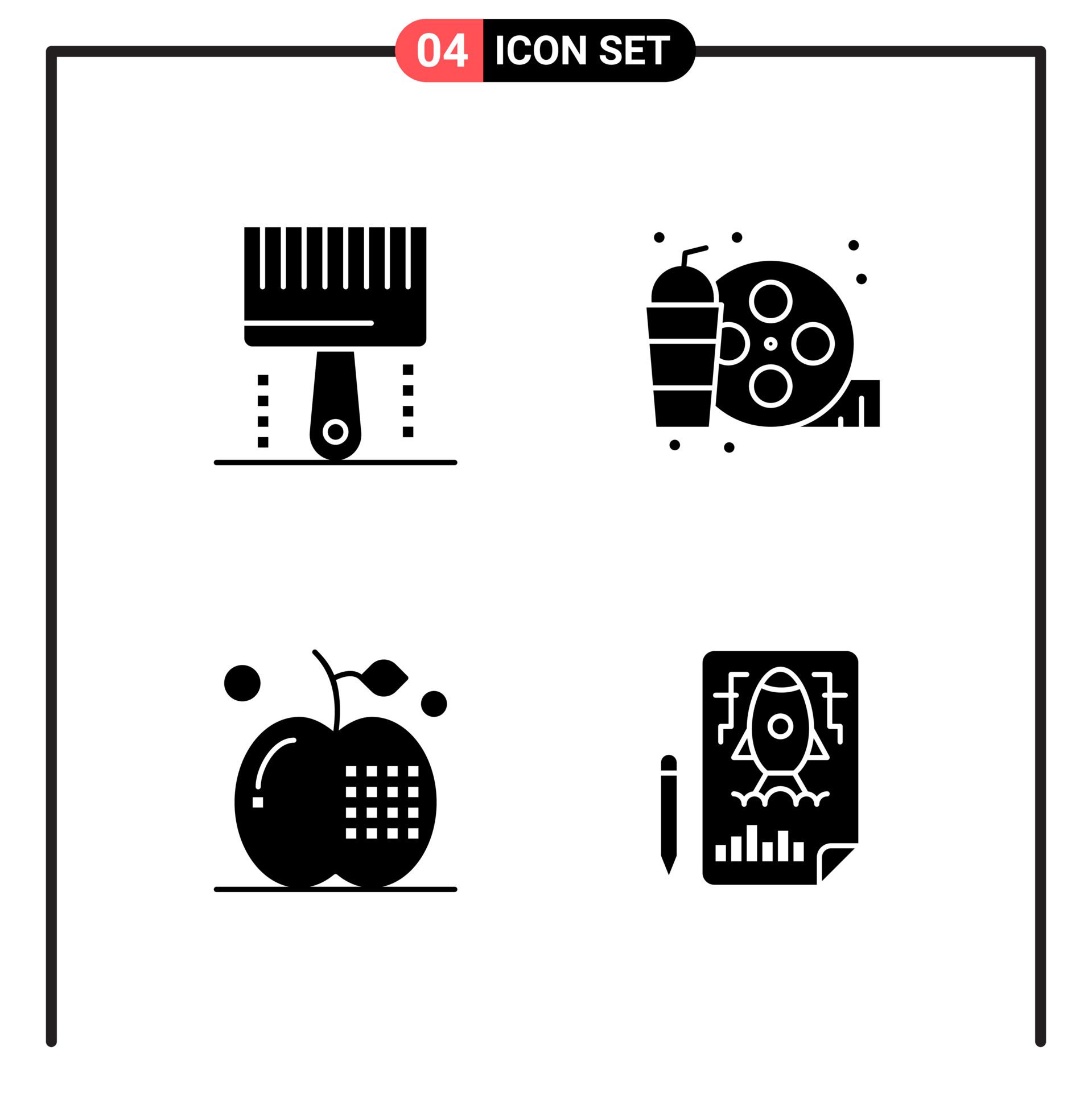 Set of 4 Solid Style Icons for web and mobile Glyph Symbols for print Solid Icon Signs Isolated on White Background 4 Icon Set Free Vector