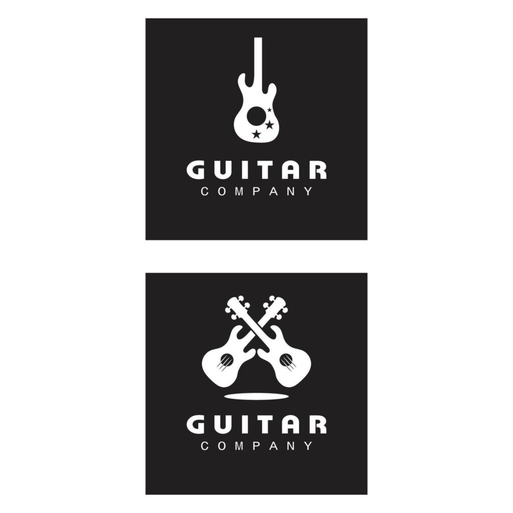 Cross Guitar Music Band Emblem Stamp Vintage Retro logo design Stock Free