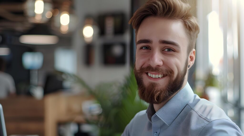 Confident Young Professional Business Manager with Friendly Smile in Office Setting Stock Free