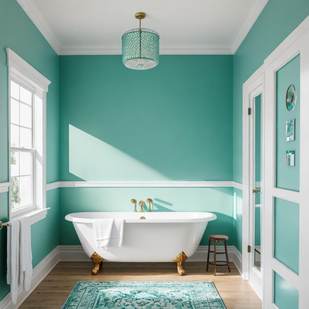 A teal colored bathroom by @ai_generated