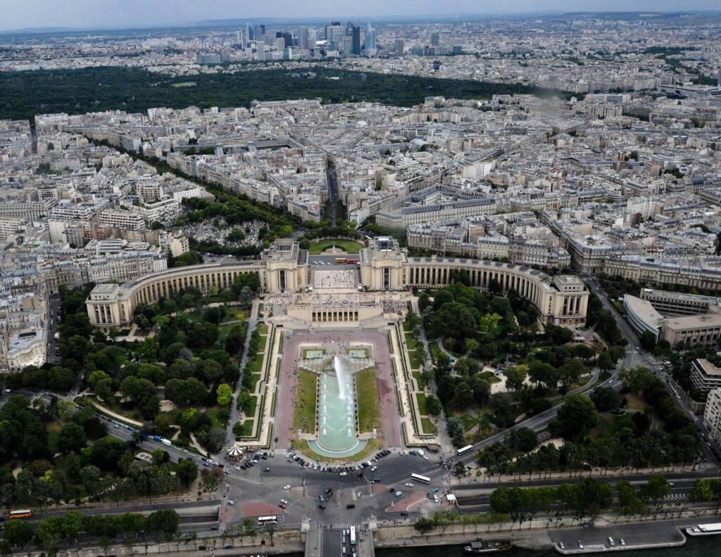 the trocadero in paris france, photographed from the top of the tour eiffel. during a hot summer day in August 2012 Stock Free