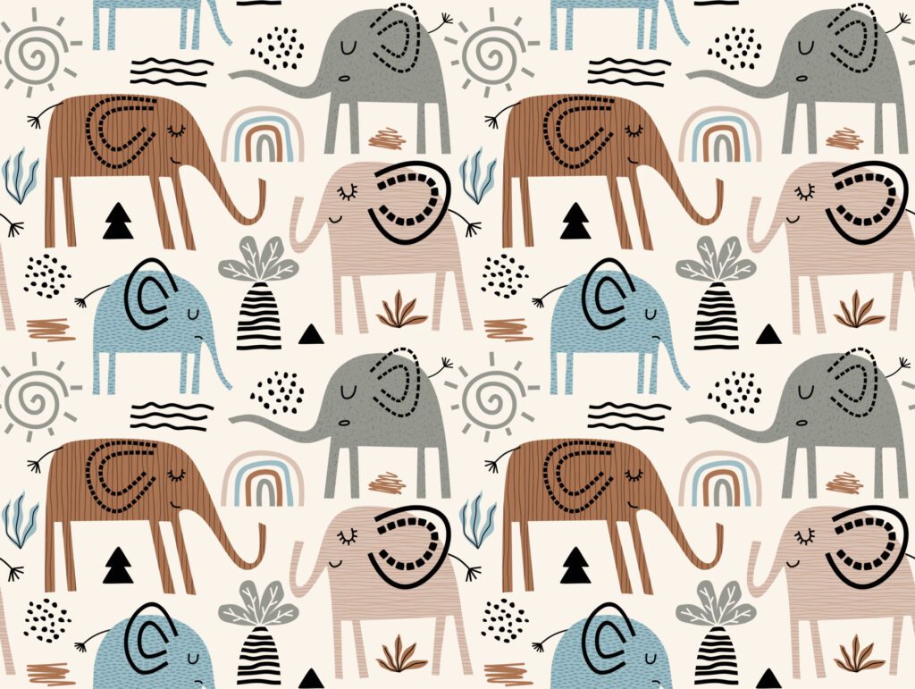 seamless pattern with cute elephants. Free Vector