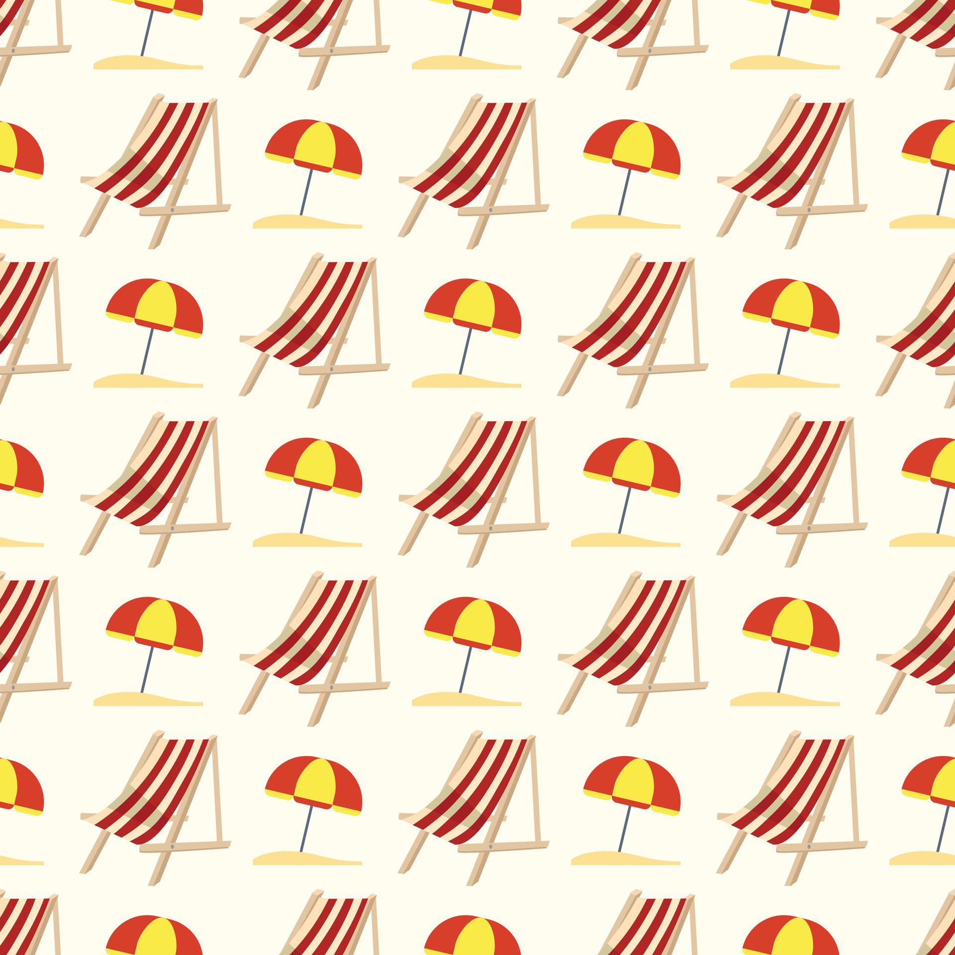 Red and white wooden chairs and beach umbrella seamless pattern Free Vector