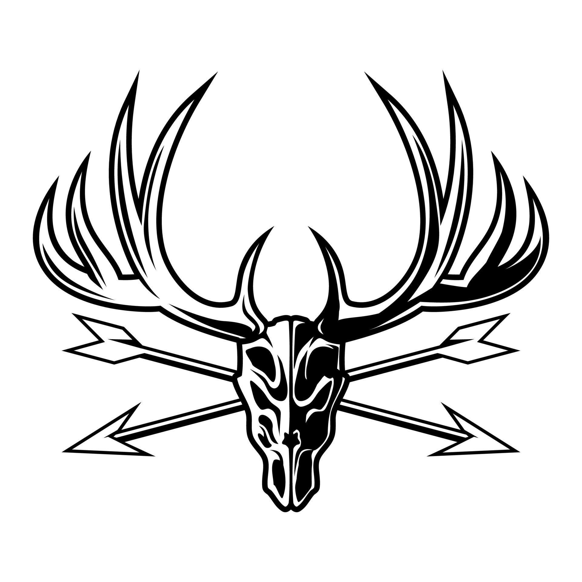 Deer Head Skull Cross Arrow Vector Black And White Vintage Outdoor adventure logo design Stock Free