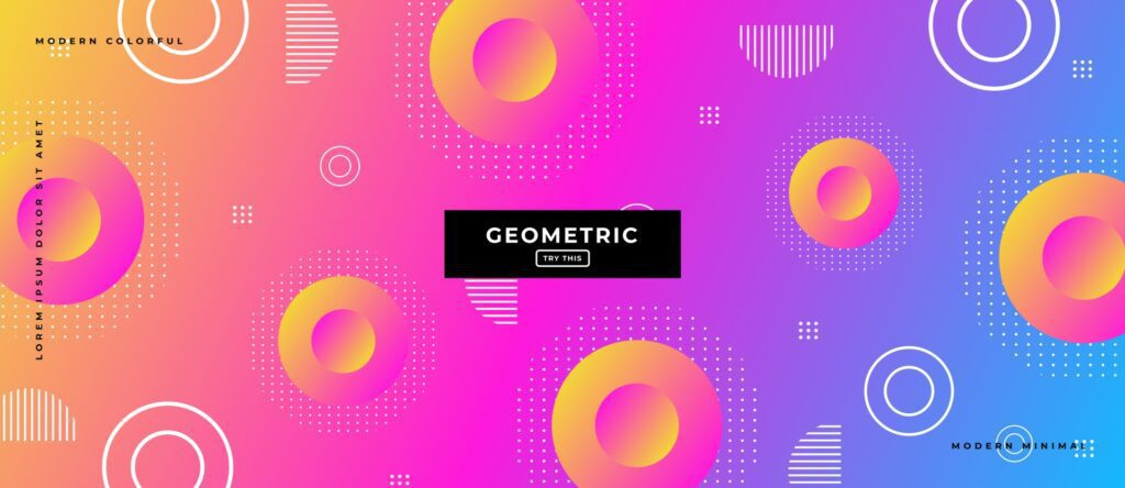 3d Circle Geometric Shapes in Multicolor Gradient Background. Free Vector