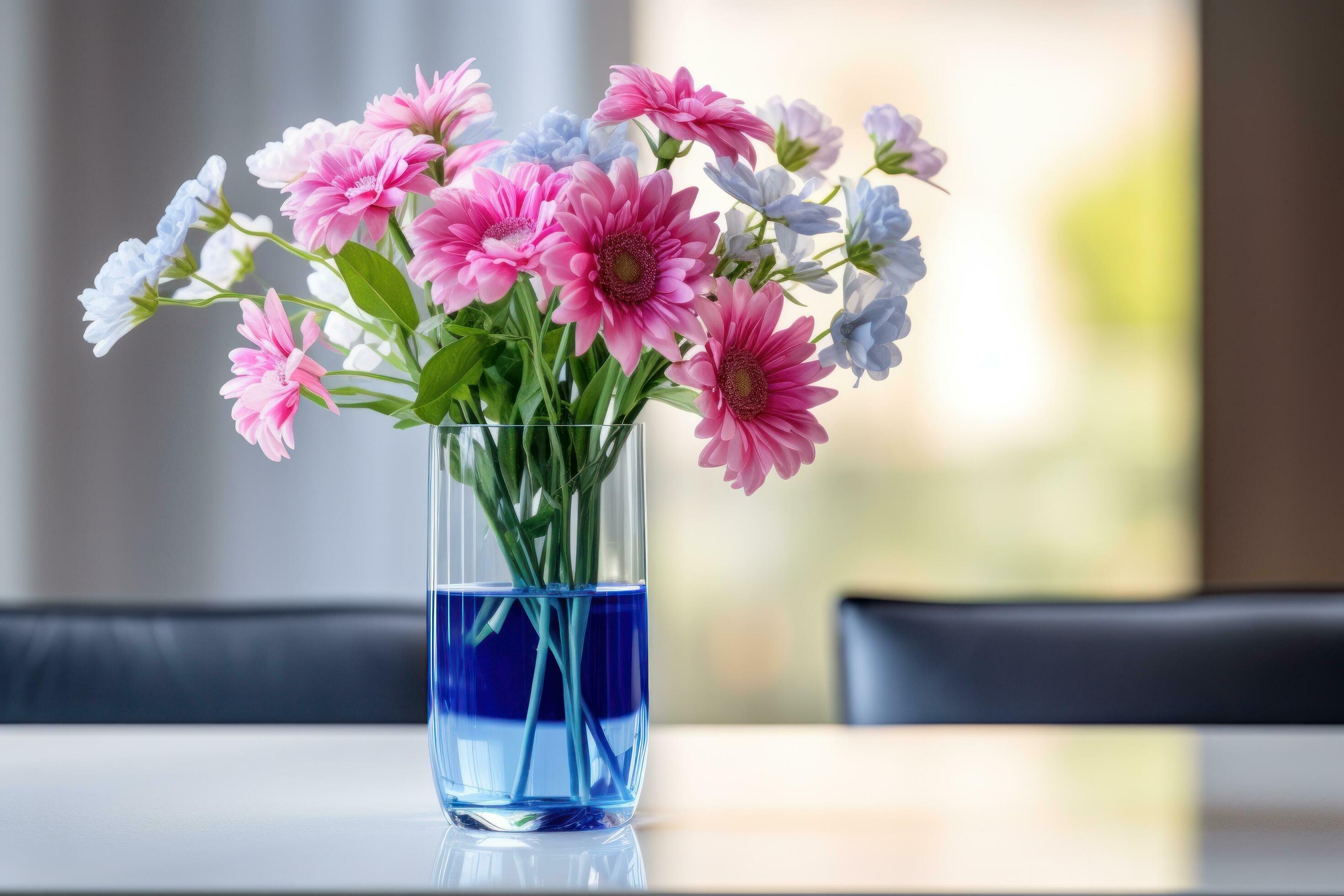 Flowers bouquet in glass vase Stock Free