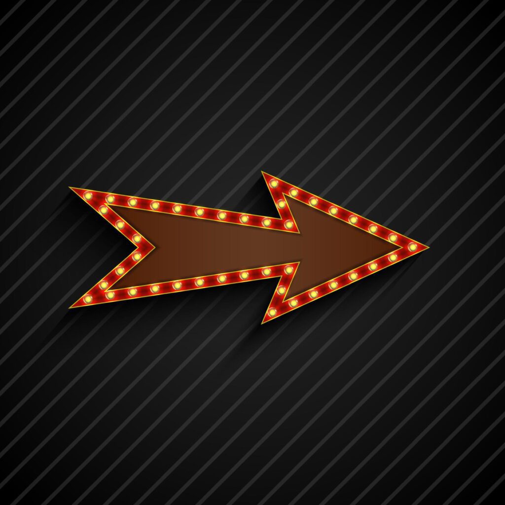 Arrow sign with light bulbs on black background.vector Stock Free