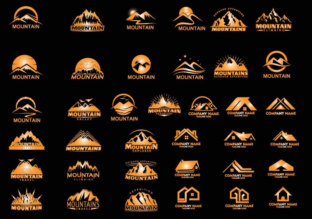 New Mountain And Real Estate Logo Design Bundle Set Stock Free