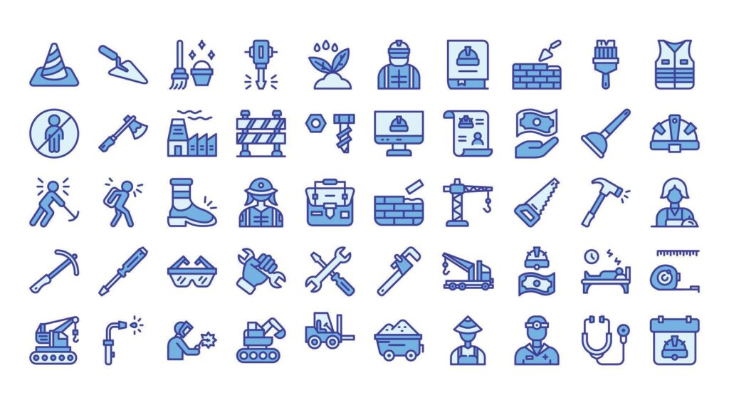 Labor Day Icons Bundle.Blue-color outline icons style. illustration. Stock Free