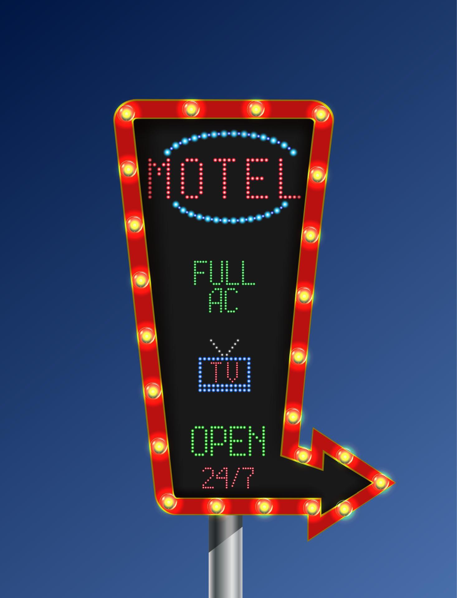 Retro arrow golden light banner with the motel blue background Stock Free