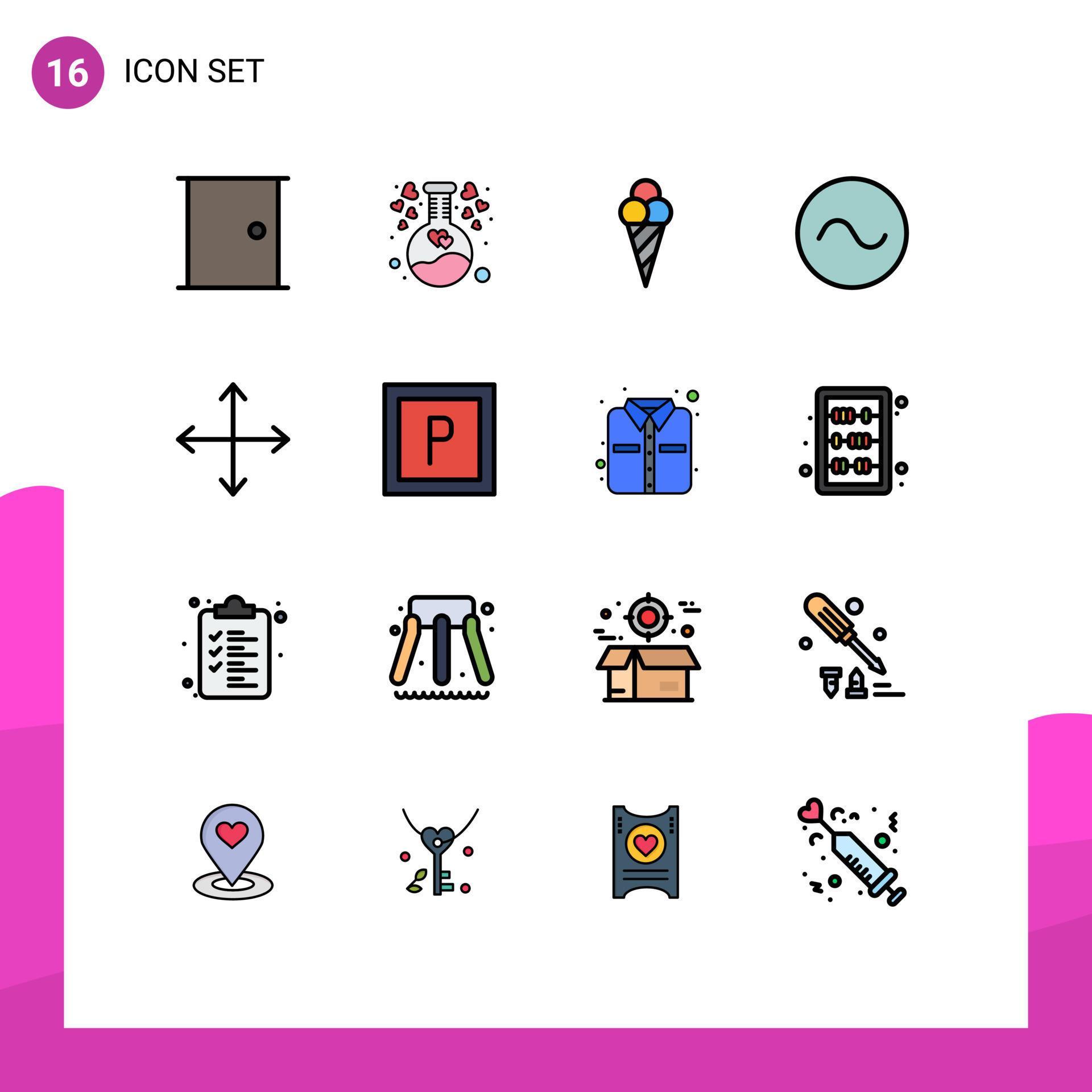 Universal Icon Symbols Group of 16 Modern Flat Color Filled Lines of navigation arrows love wave sine Editable Creative Vector Design Elements Stock Free