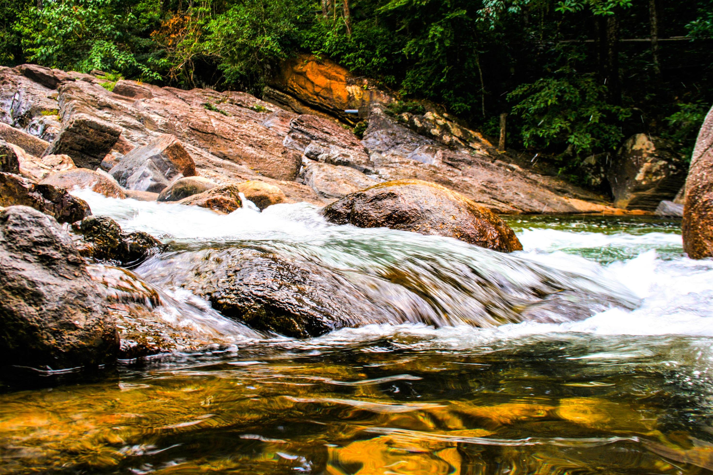 stone rock and waterfall beauty nature in south Thailand Stock Free