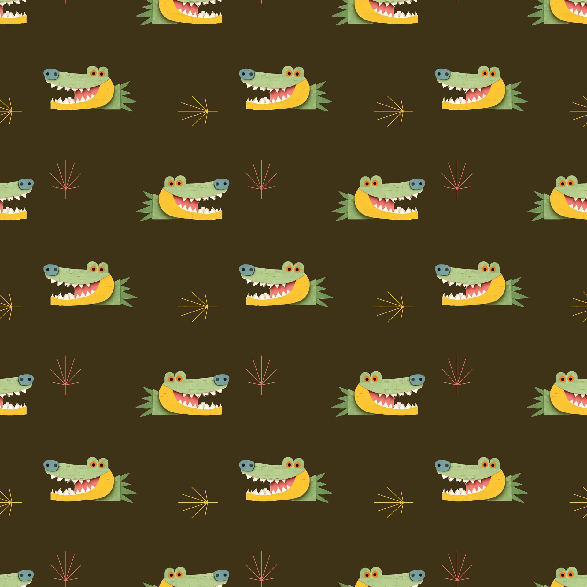 Seamless Pattern with Cartoon Crocodile Face Design Free Vector