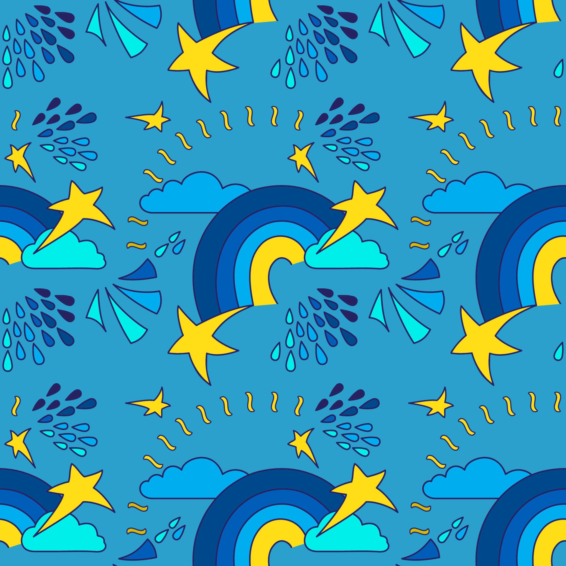 Seamless Pattern with Cartoon Sky. Modern Bright Space Vector Texture. Free Vector