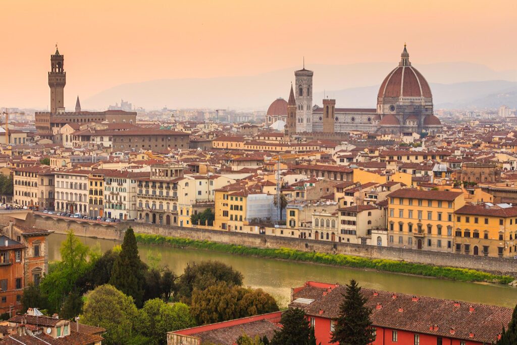 Florence city during sunset Stock Free