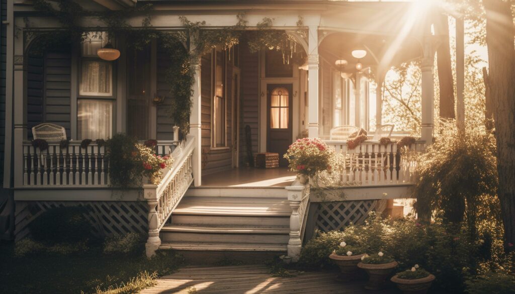 Flowerpot on rustic porch adds natural beauty generated by AI Stock Free