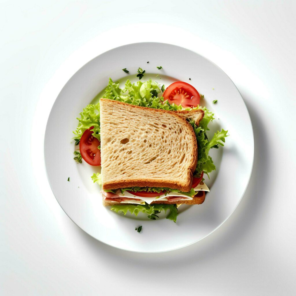 Food photography of sandwich on plate isolated on white background. Generative AI Stock Free