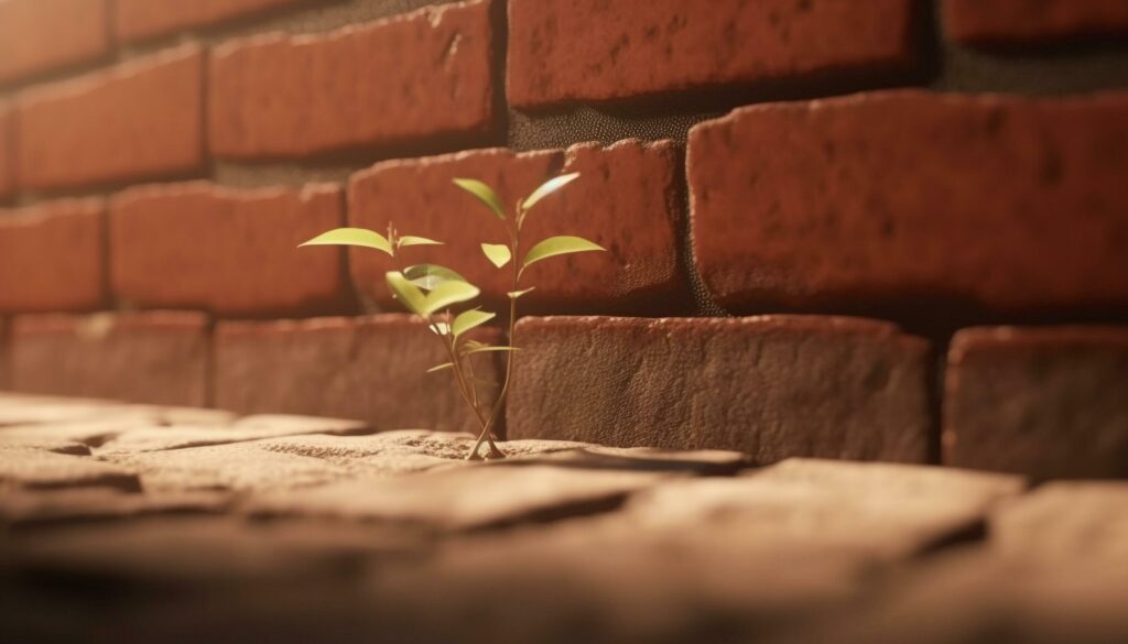 Fresh green growth on old brick wall, nature new pattern generated by AI Stock Free