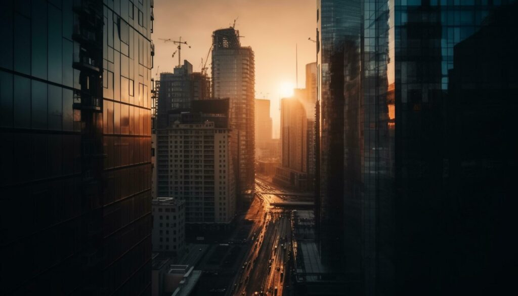 Futuristic skyscraper illuminates Beijing growth at night generated by AI Stock Free