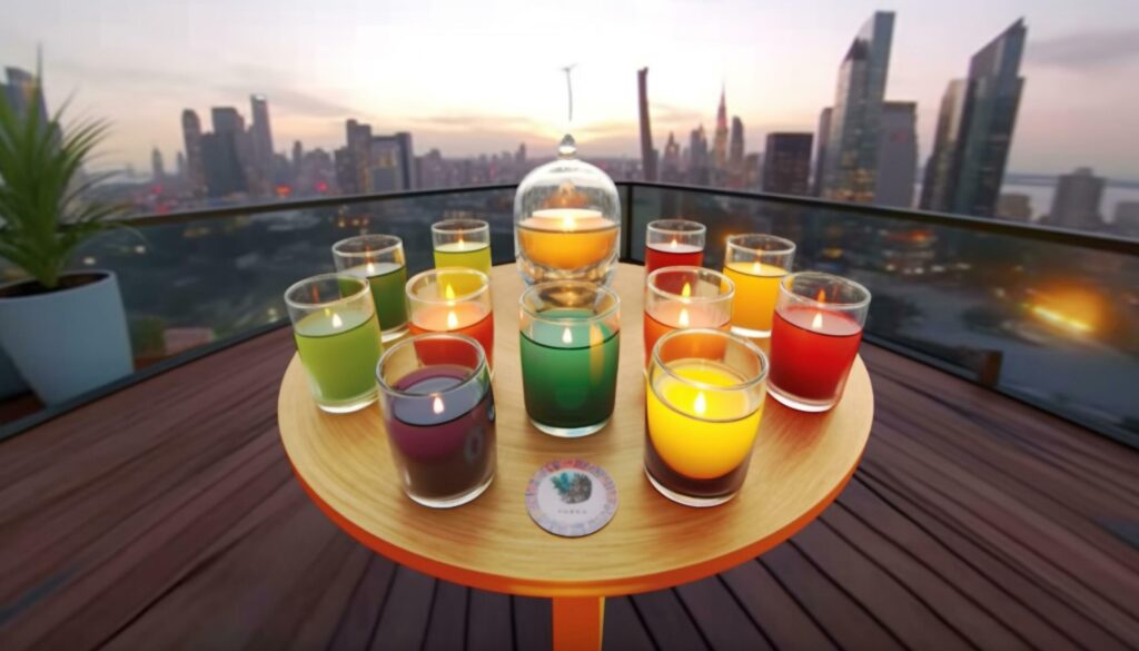 Glowing candle illuminates cocktail on modern bar in city skyline generated by AI Stock Free