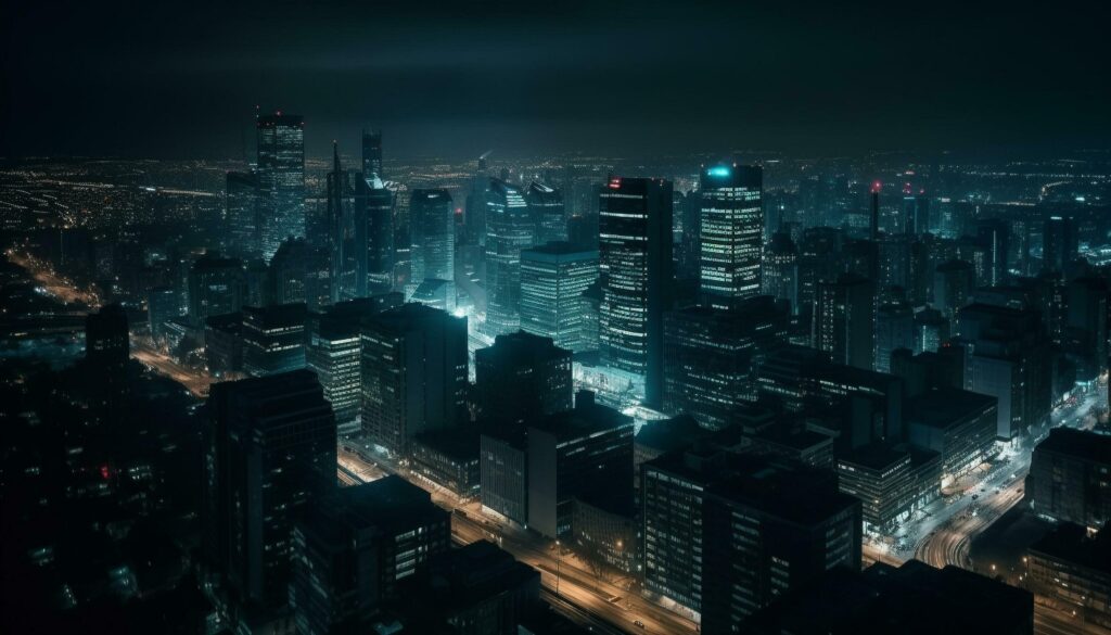 Glowing cityscape at dusk, Beijing modern growth generated by AI Stock Free