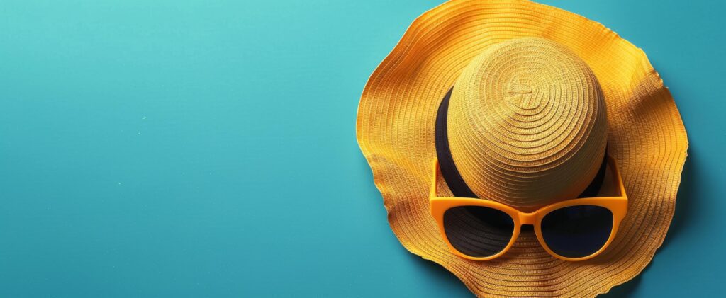 
									Hat and Sunglasses on Blue Background Stock Free