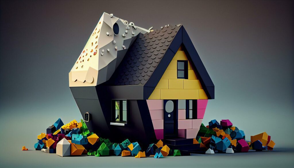 isometric building house with isometric pieces ,generative AI Stock Free