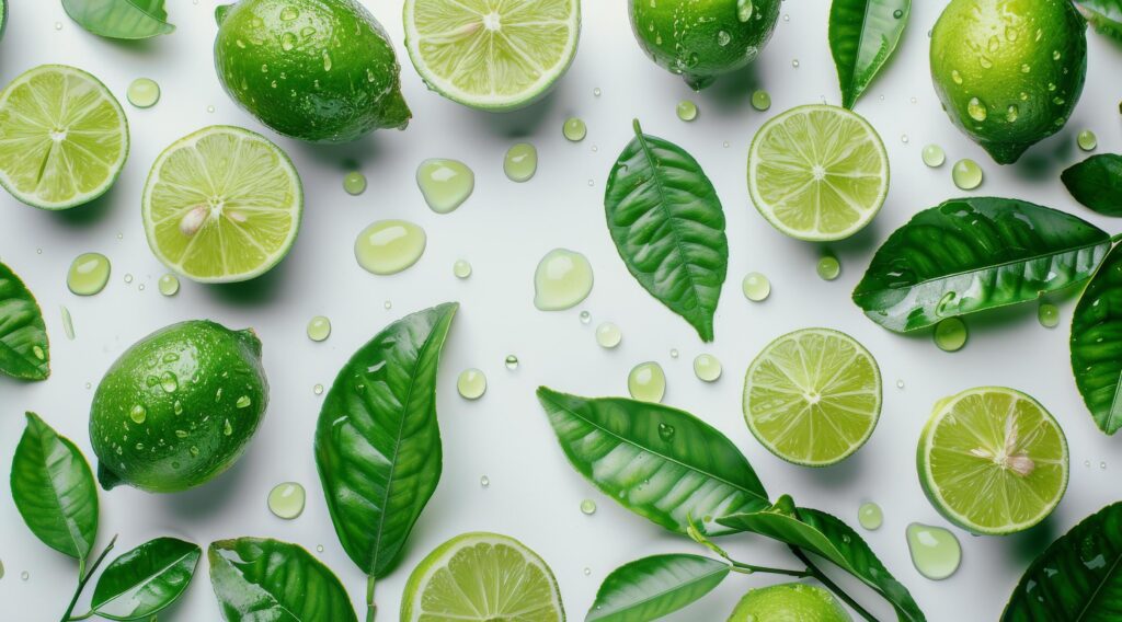 Limes and Leaves on White Background – Lime Stock Free