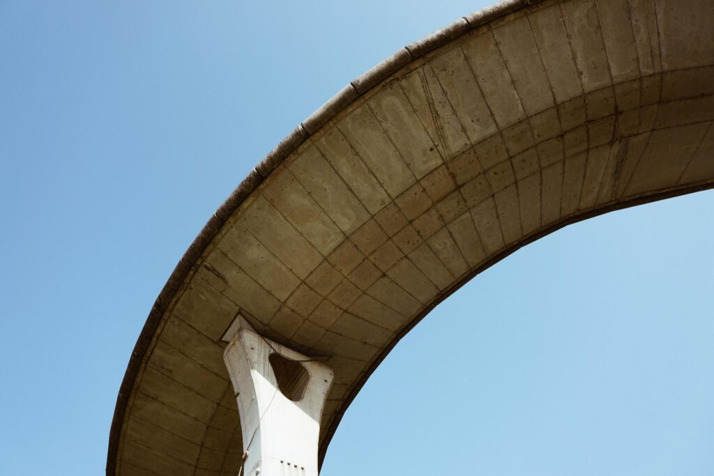 Low angle view of bridge architecture in Bilbao city, Spain Stock Free