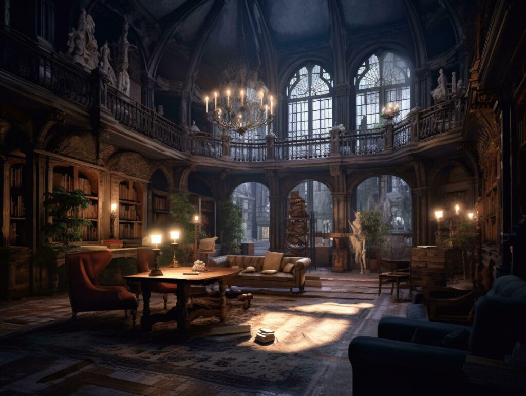 Luxury interior of the old castle for background. 3d rendering. generative ai Stock Free