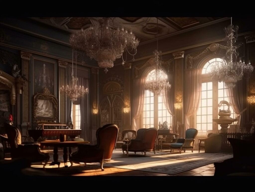 Luxury interior of the old castle for background. 3d rendering. generative ai Stock Free