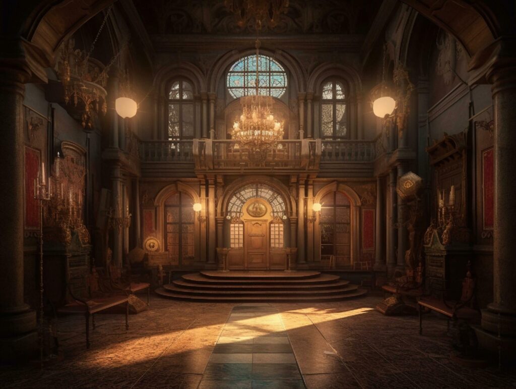 Luxury interior of the old castle for background. 3d rendering. generative ai Stock Free