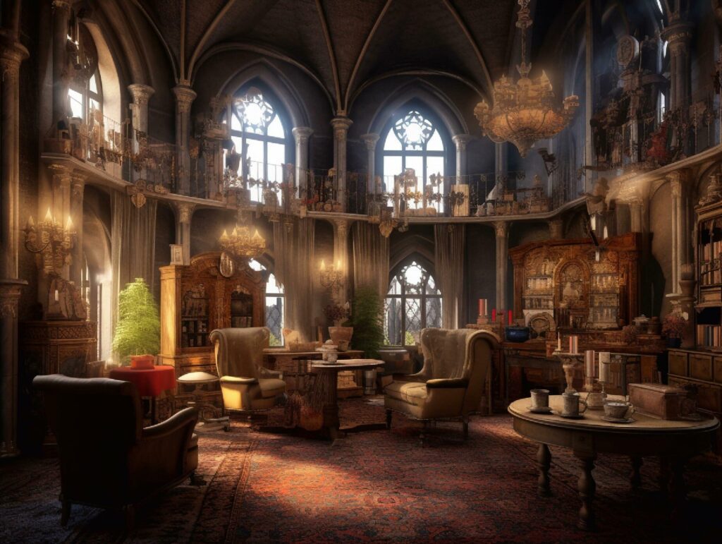 Luxury interior of the old castle for background. 3d rendering. generative ai Stock Free